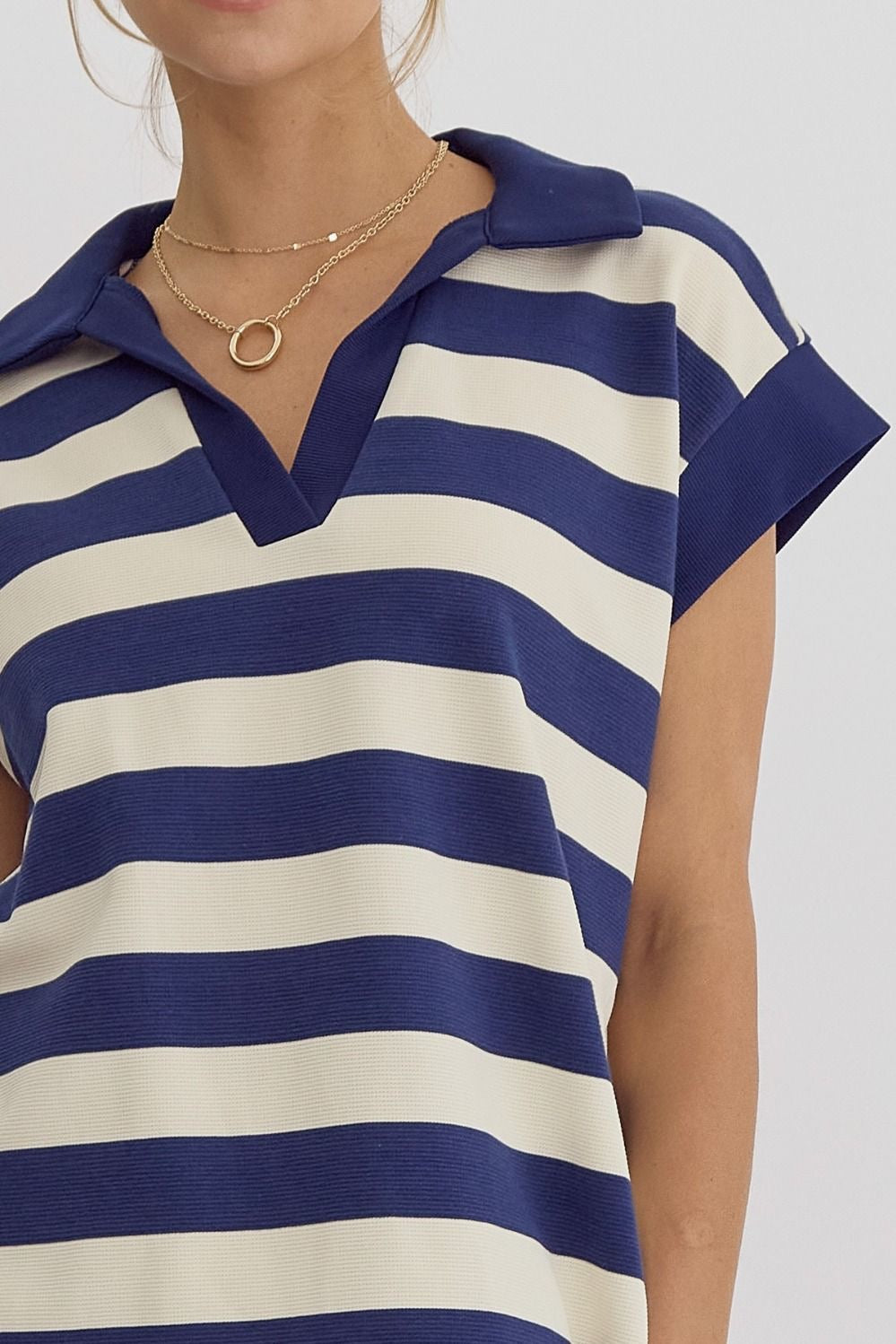 Collared Navy Stripe Top