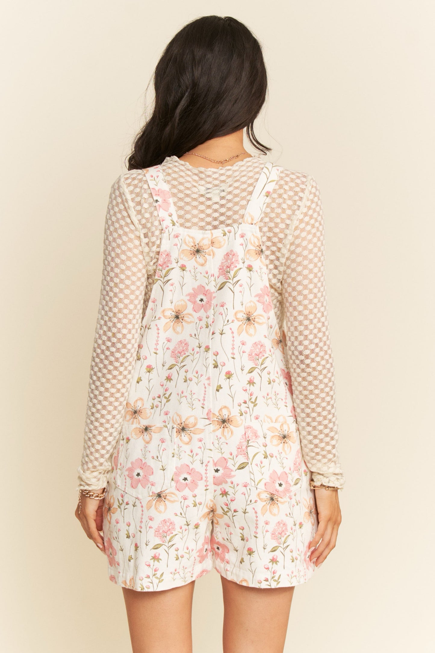 Denim Floral Short Overalls