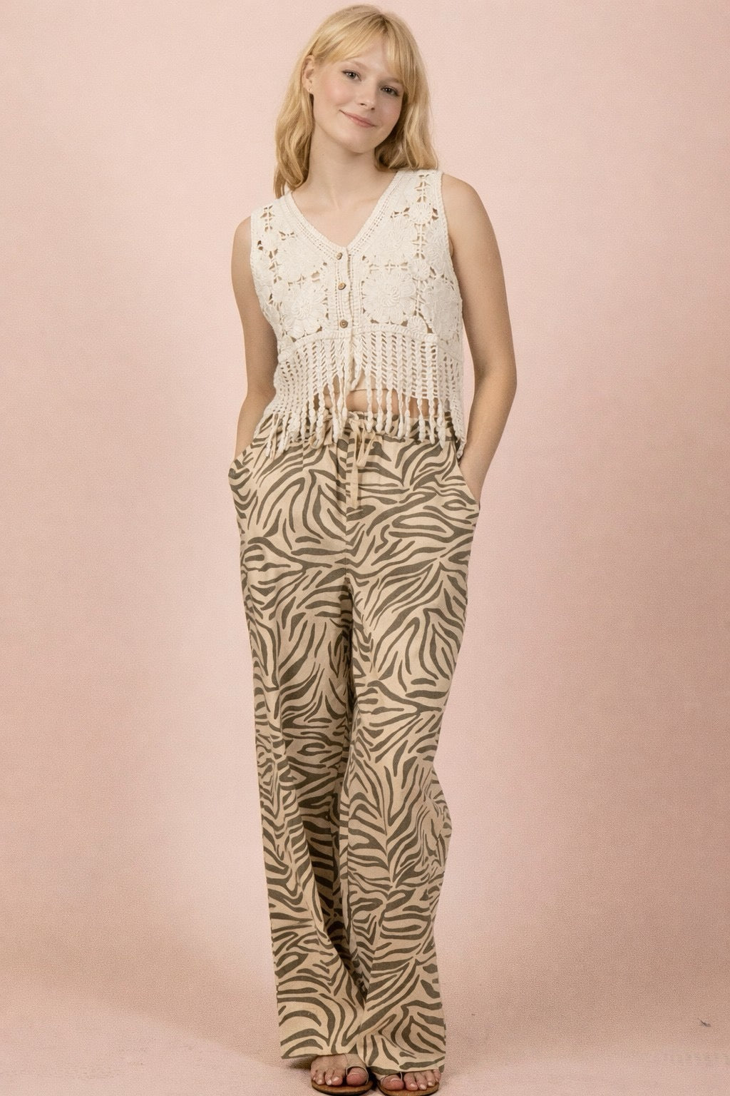 Zebra Linen Wide Pants