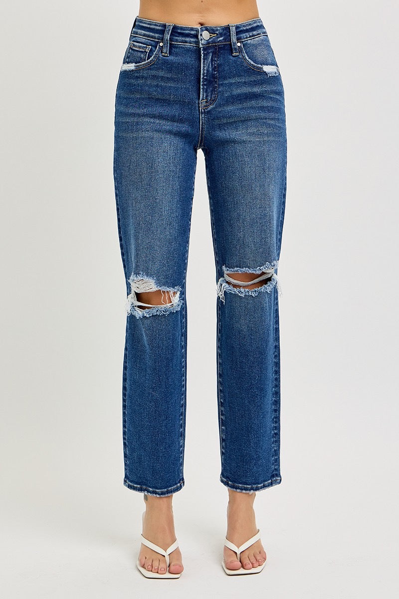 Risen Dark Tummy Control Girlfriend Jeans