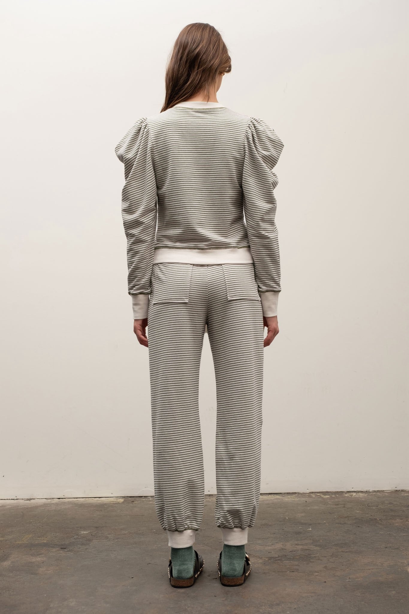 Striped Puff Sleeve Jogger Set