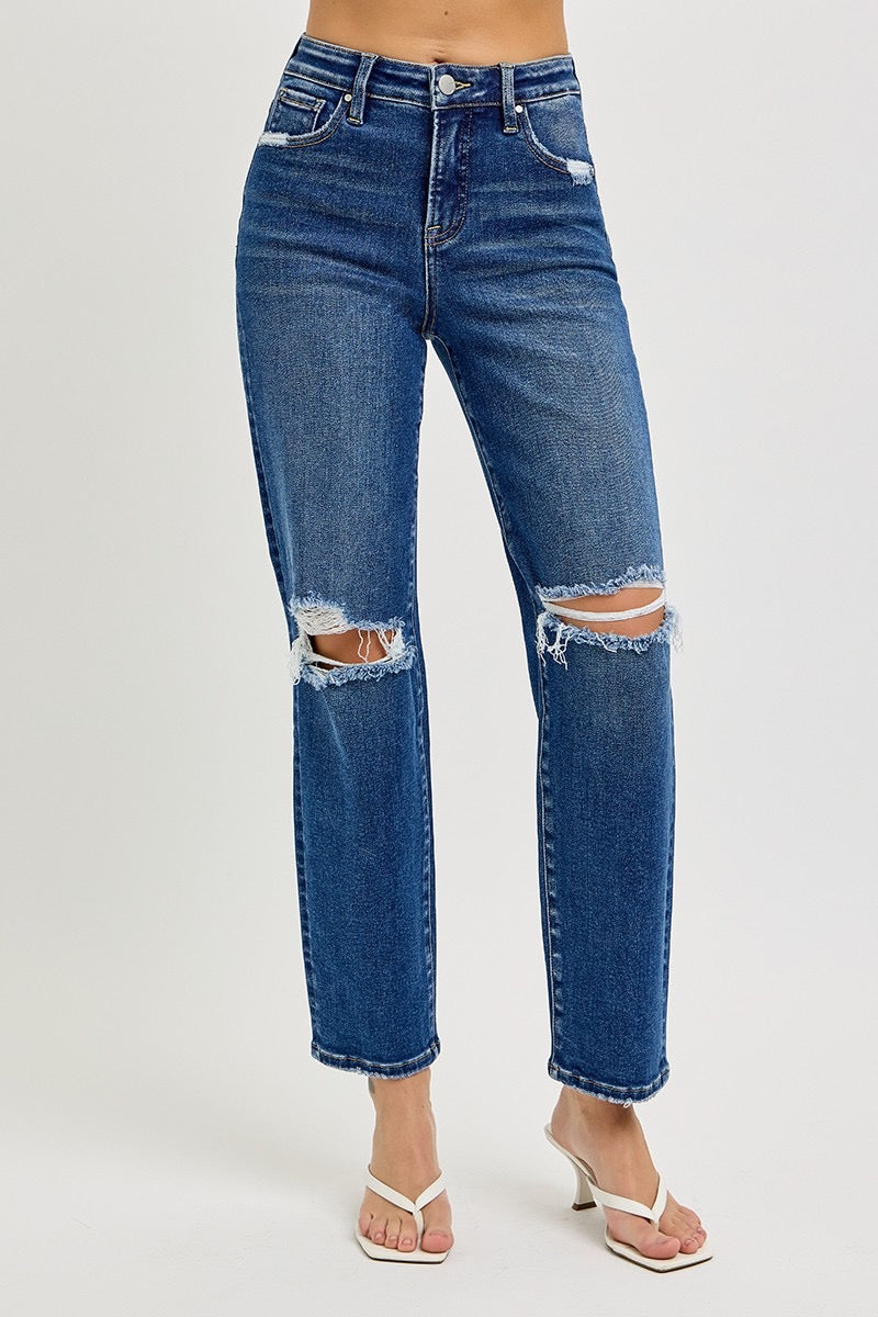 Risen Dark Tummy Control Girlfriend Jeans