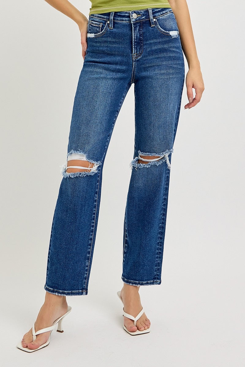 Risen Dark Tummy Control Girlfriend Jeans