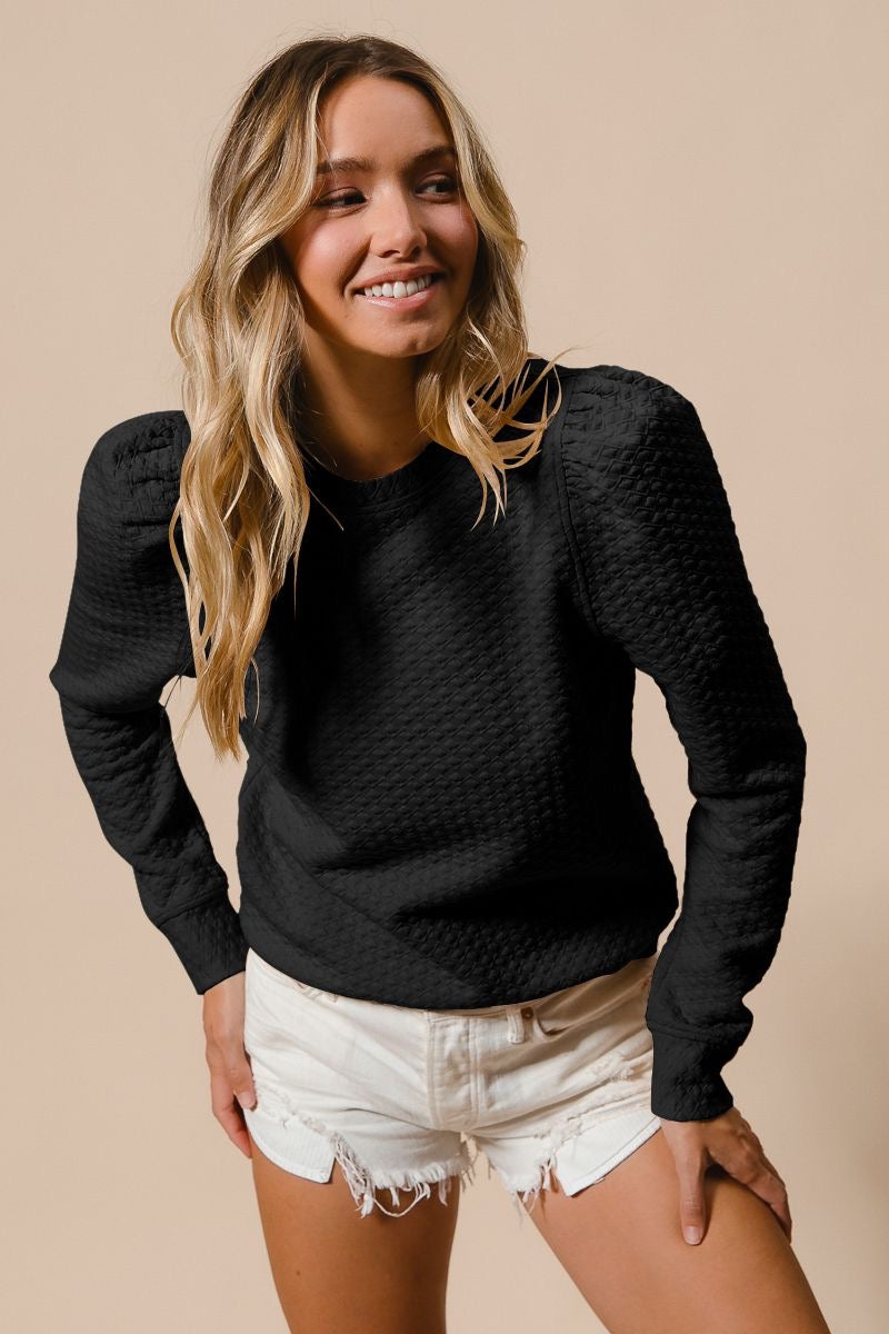 Texture Puff Sleeve Sweater Top