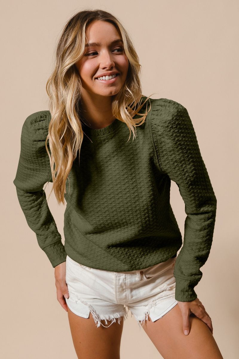 Texture Puff Sleeve Sweater Top