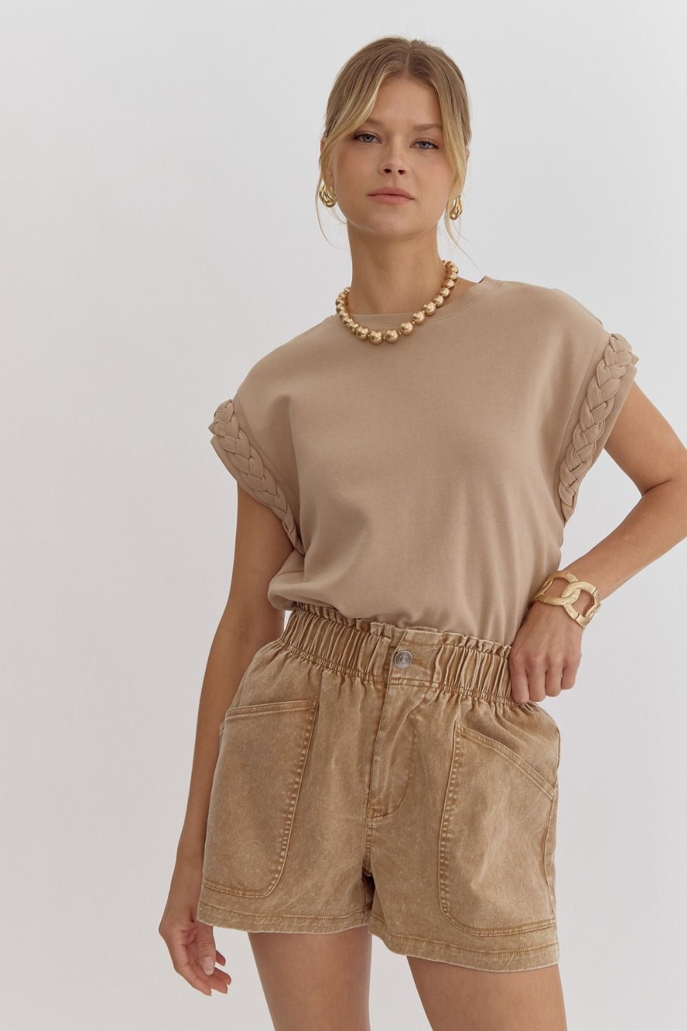 Washed Camel Shorts