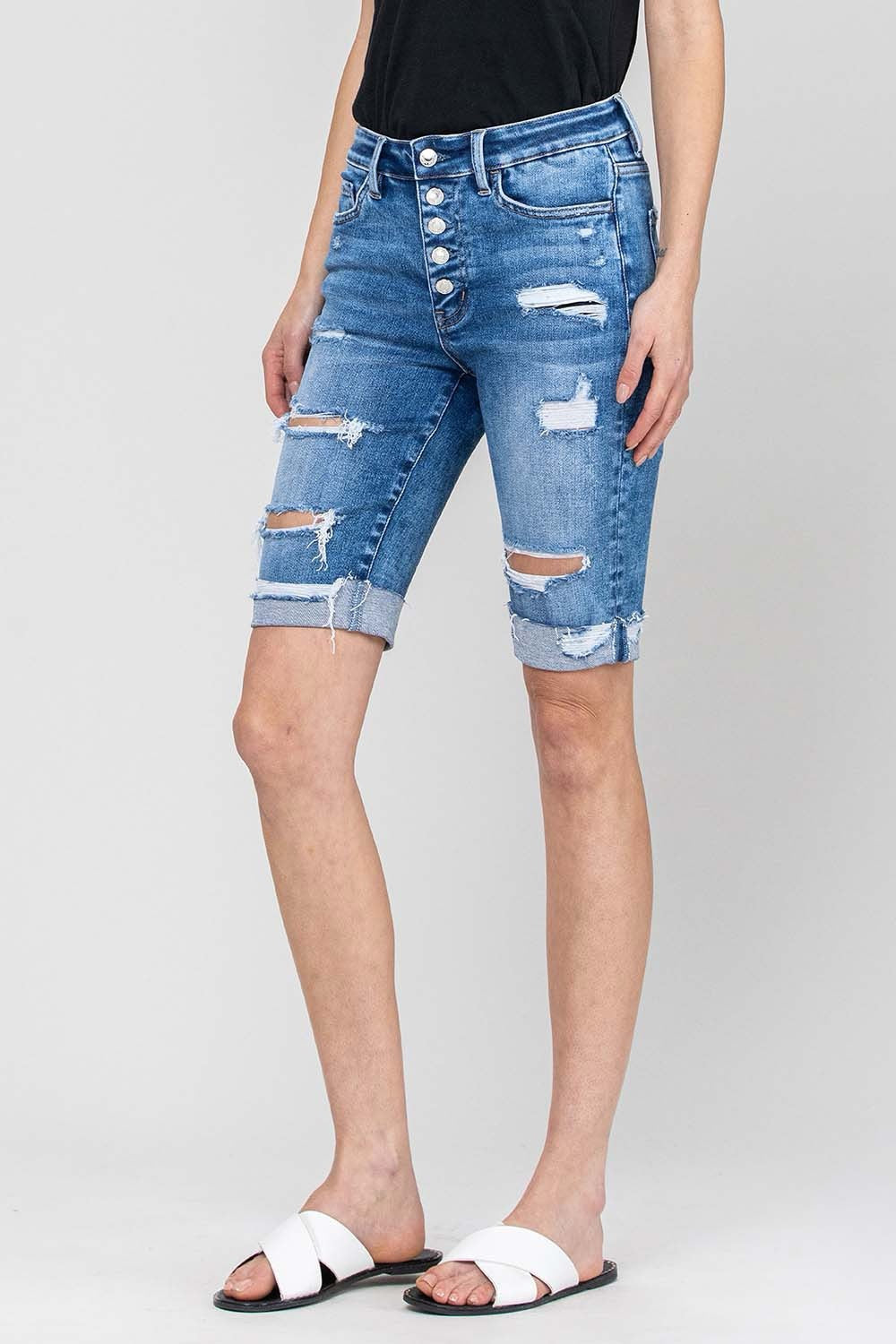 Distressed Denim Bermuda Shorts