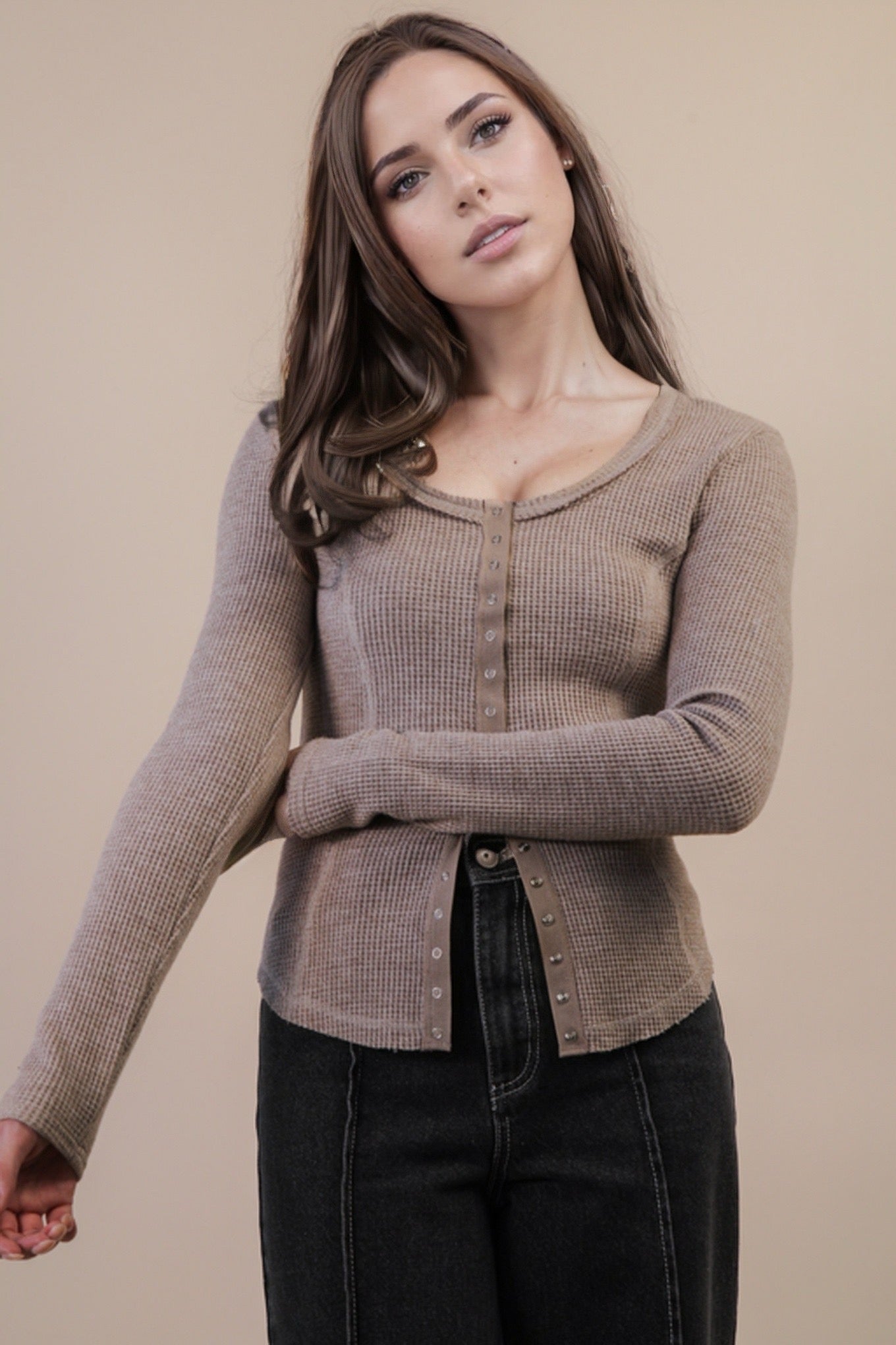 Button Down Fitted Knit Tops