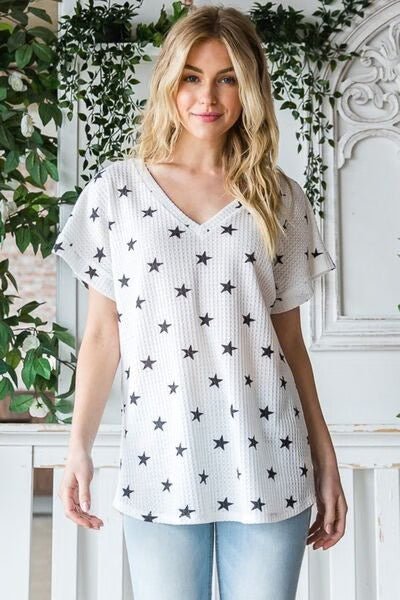 Star Print V Neck Top