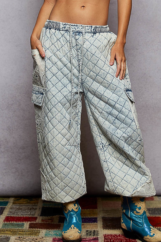 POL Quilted Denim Jogger Pants