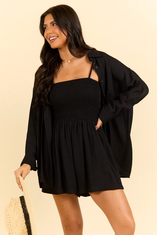 Gauze Romper and Button Up Set
