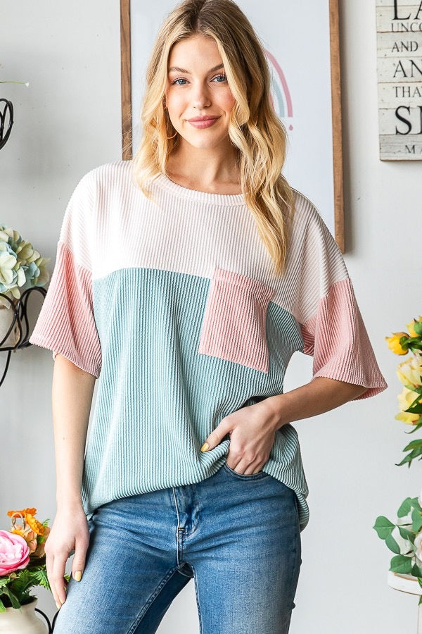 Colorblock Ribbed Pocket Top
