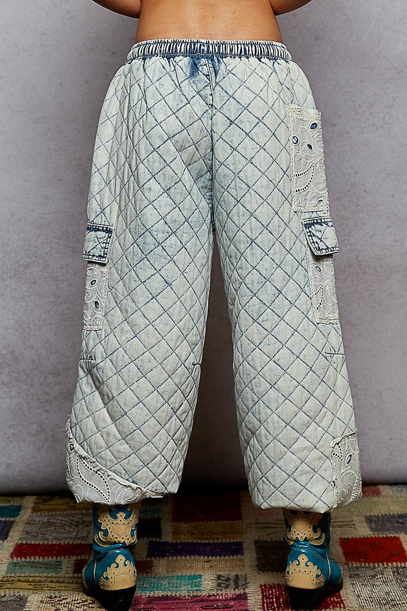 POL Quilted Denim Jogger Pants