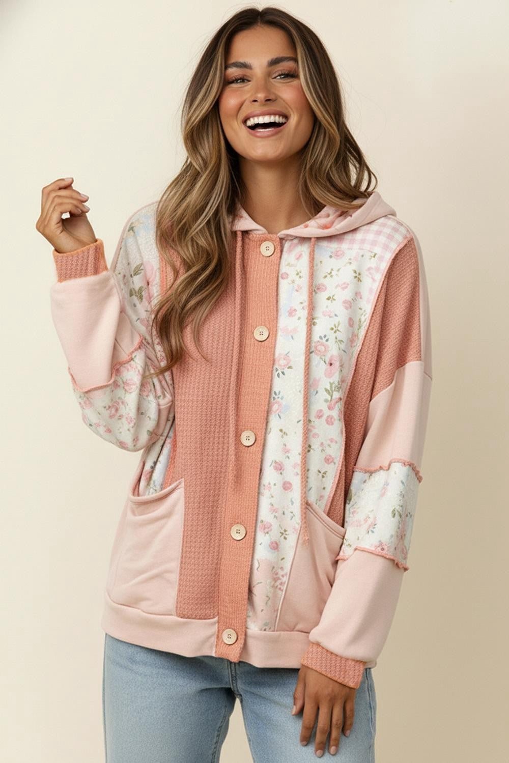 Floral Waffle Hooded Top
