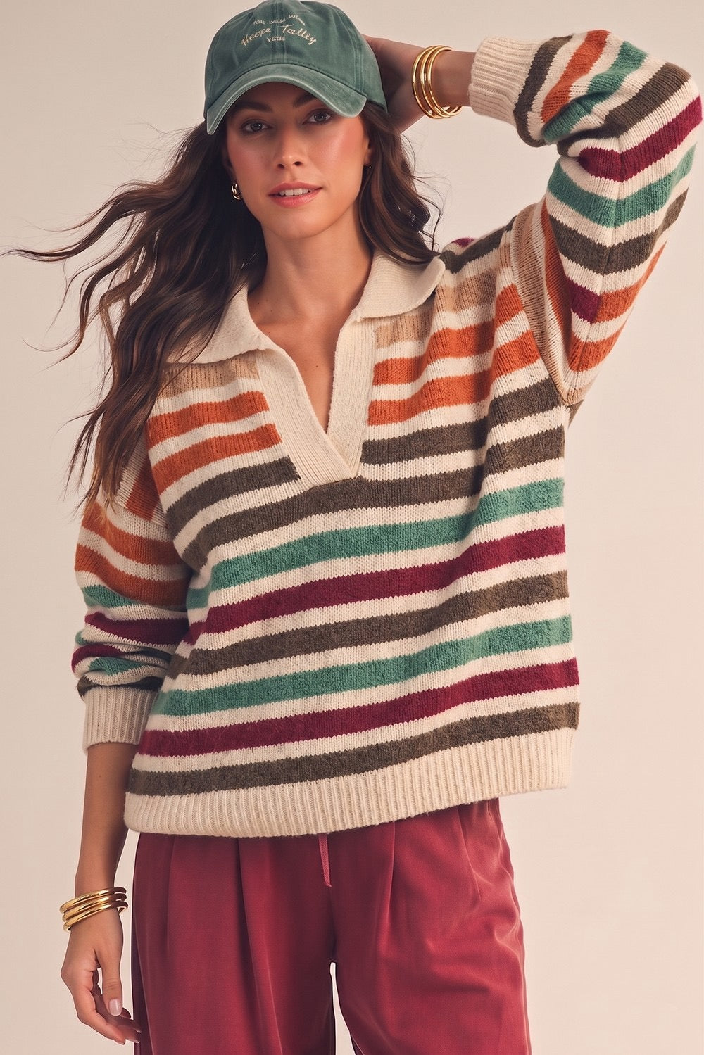 Vintage Stripe Collared Sweater Top