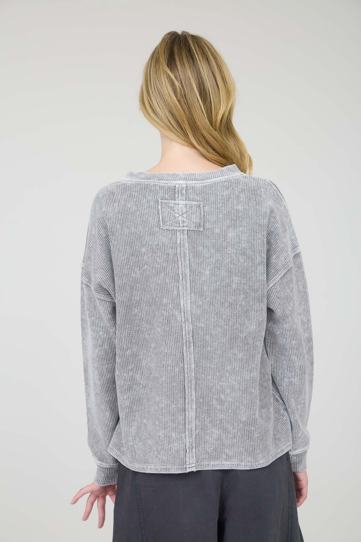 Washed Ribbed Long Sleeve Knit Top