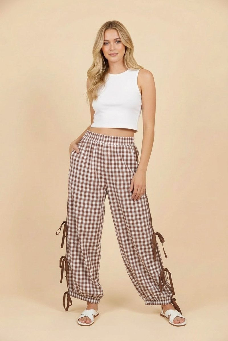 Gingham Plaid Tie Pants