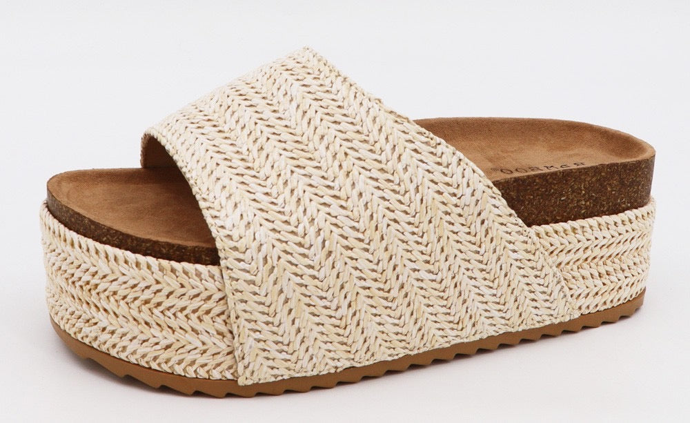 Beige Raffia Platform Sandals