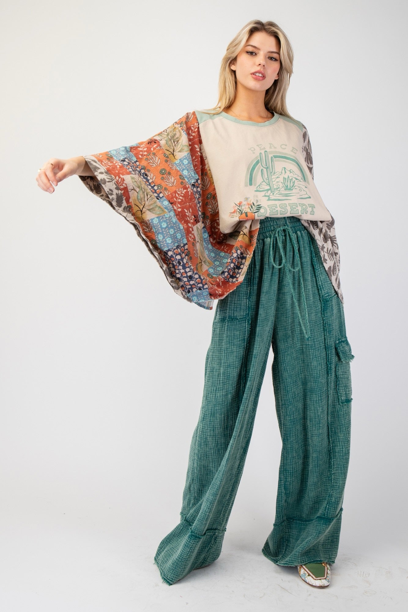 Pacific Green Cotton Gauze Cargo Pants