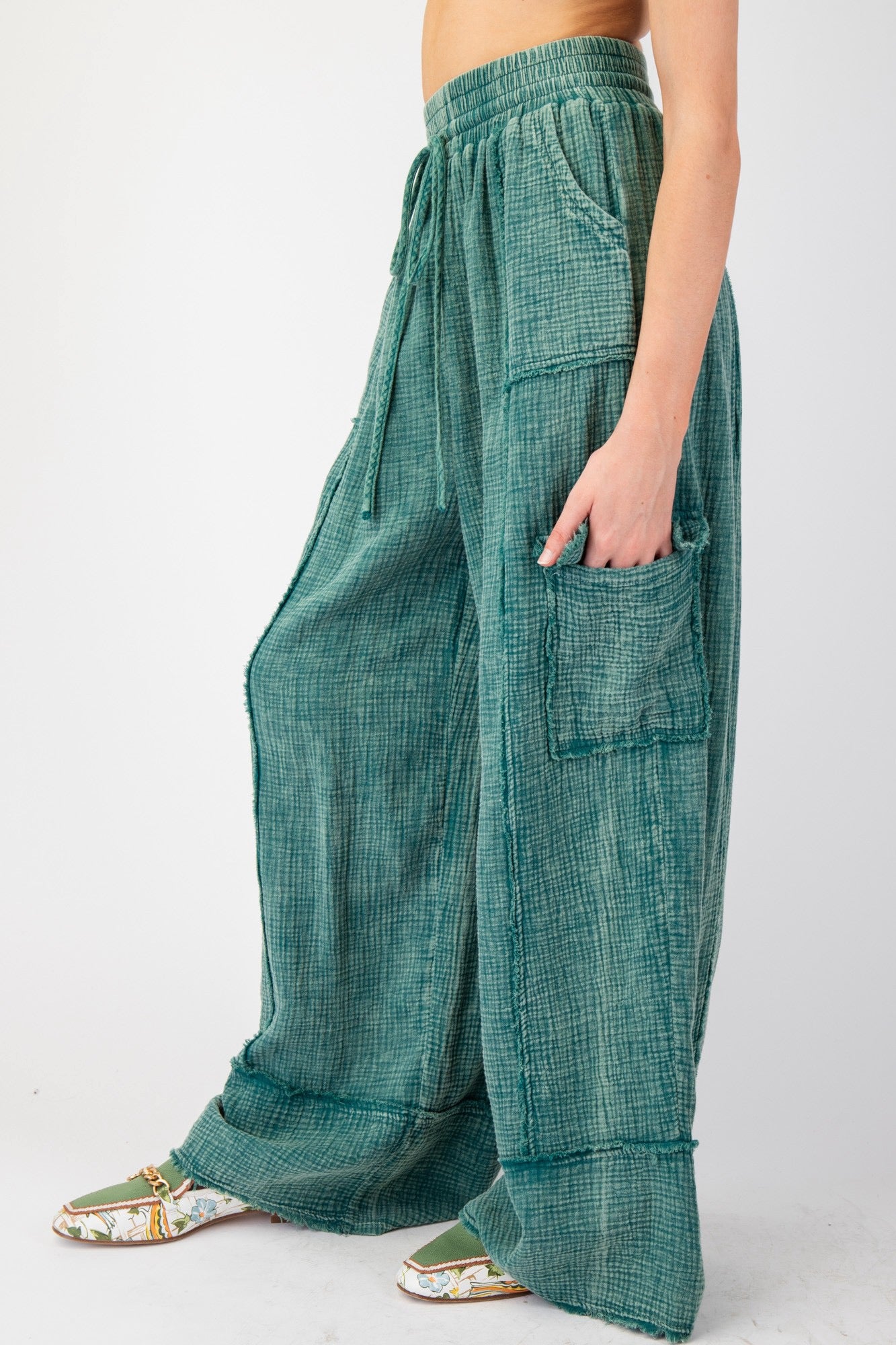 Pacific Green Cotton Gauze Cargo Pants