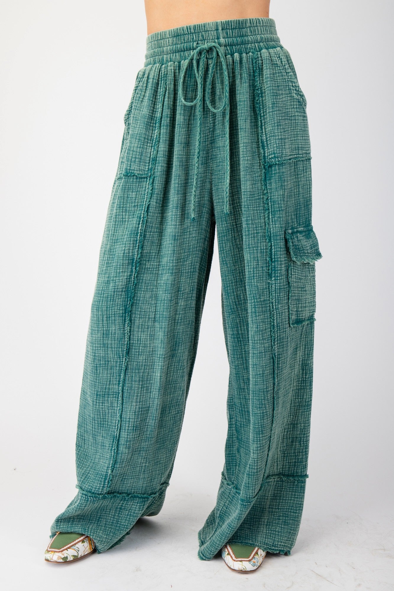 Pacific Green Cotton Gauze Cargo Pants