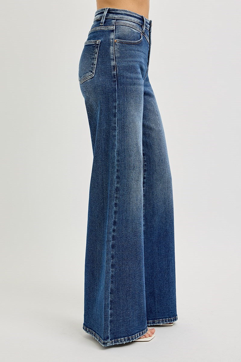 Risen Yoke Detail Wide Leg Denim