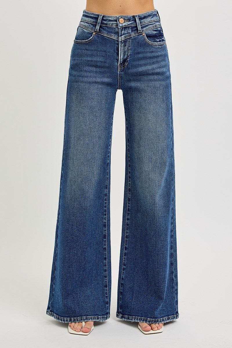 Risen Yoke Detail Wide Leg Denim