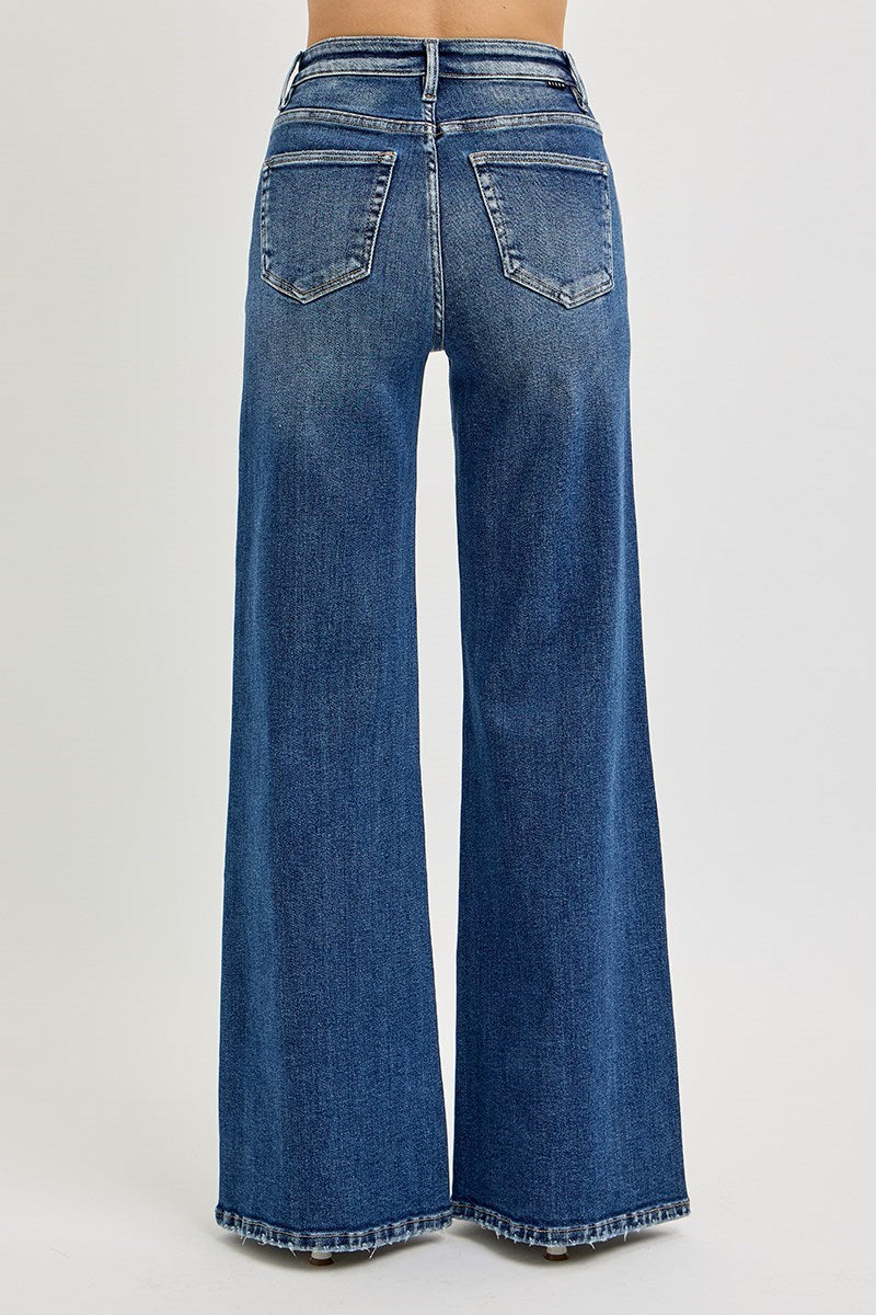 Risen Yoke Detail Wide Leg Denim