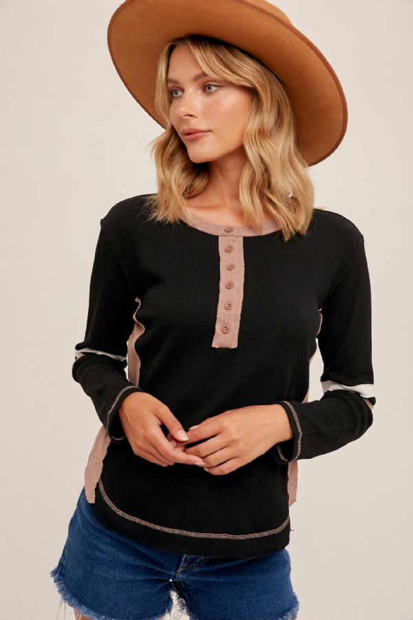 Ribbed Colorblock Henley