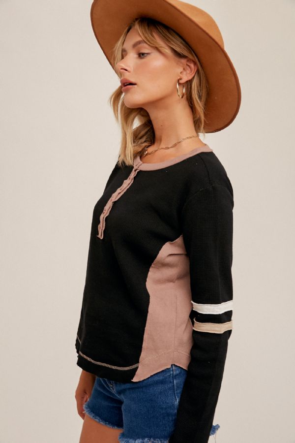 Ribbed Colorblock Henley