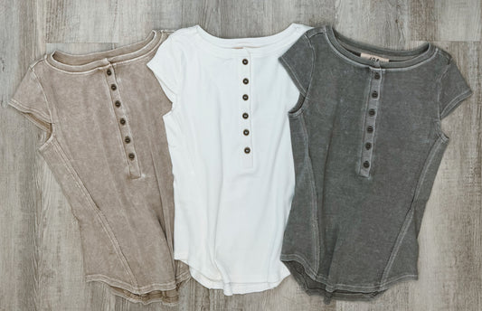 Washed Henley Cap Sleeve Top