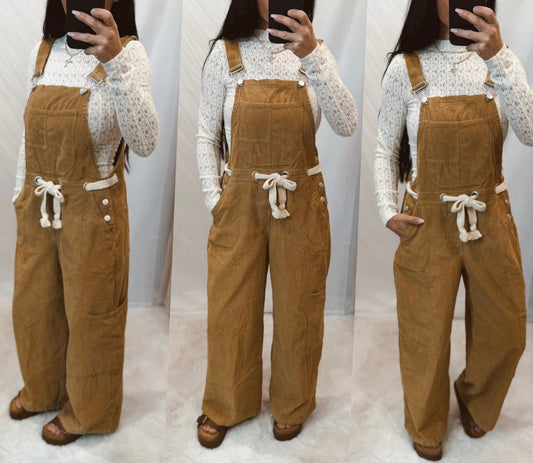 Rope Tie Corduroy Overalls