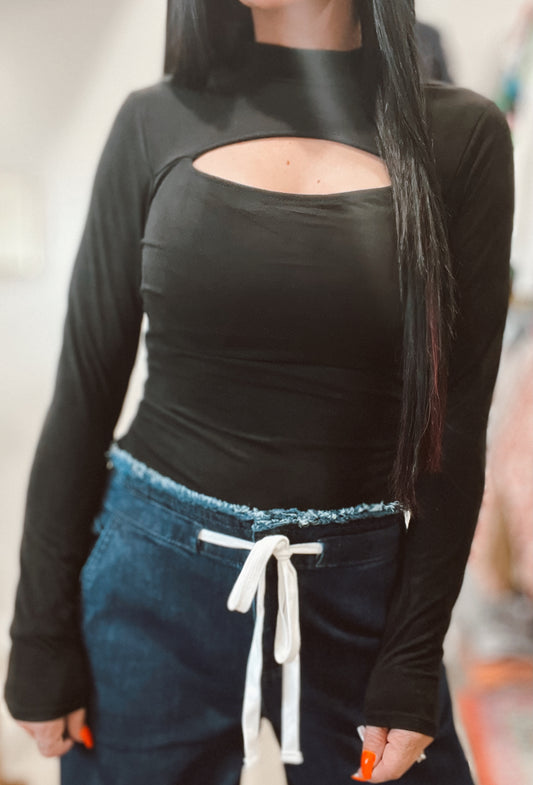 Black Velvet Long Sleeve Bodysuit