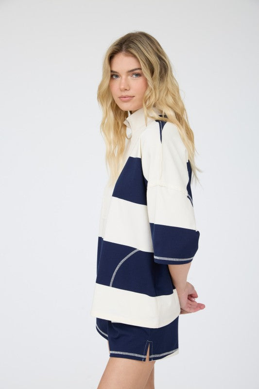 Navy Stripe Collar Set