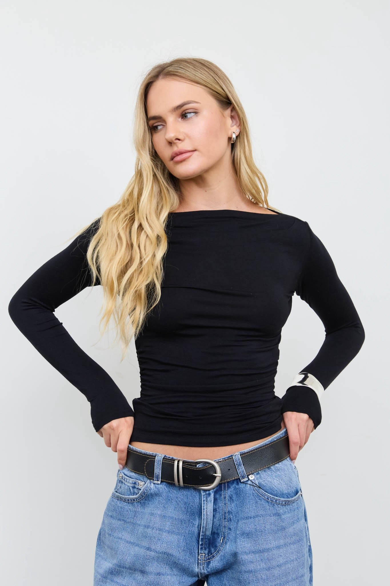 Long Sleeve Boat Neck Tops