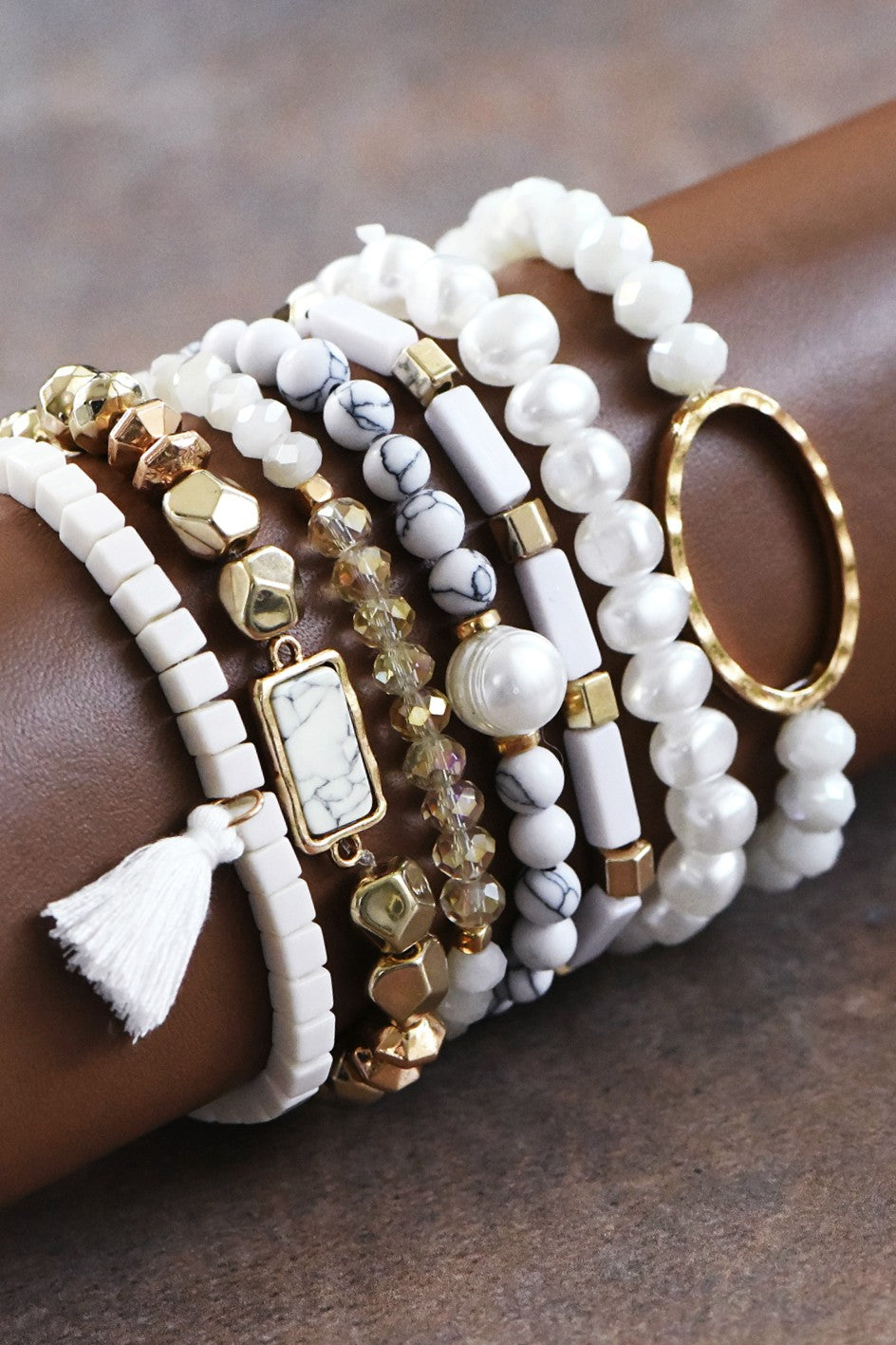 White Turquoise Crystal Beaded Bracelet Set