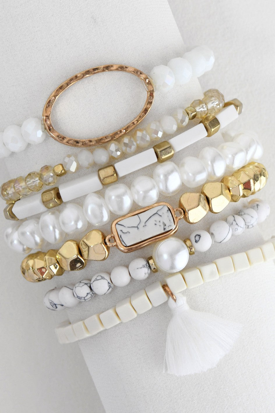 White Turquoise Crystal Beaded Bracelet Set