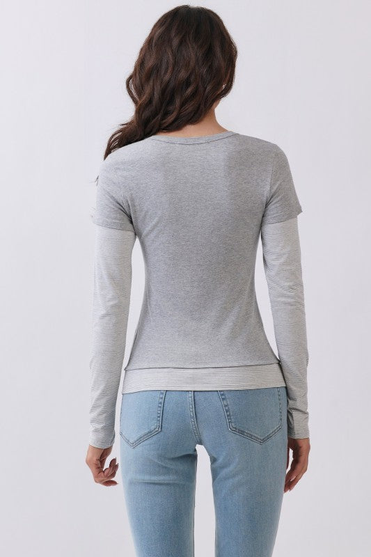 Layered Striped Sleeve Top