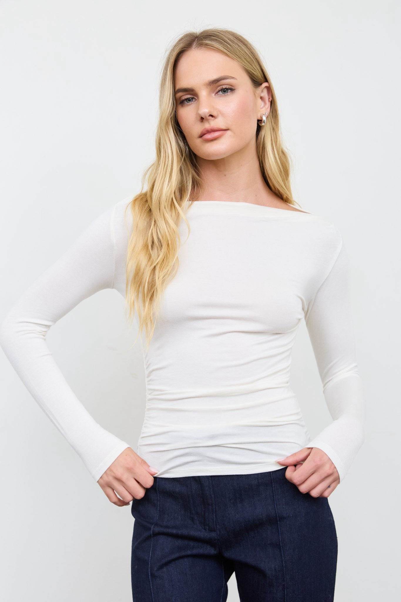 Long Sleeve Boat Neck Tops