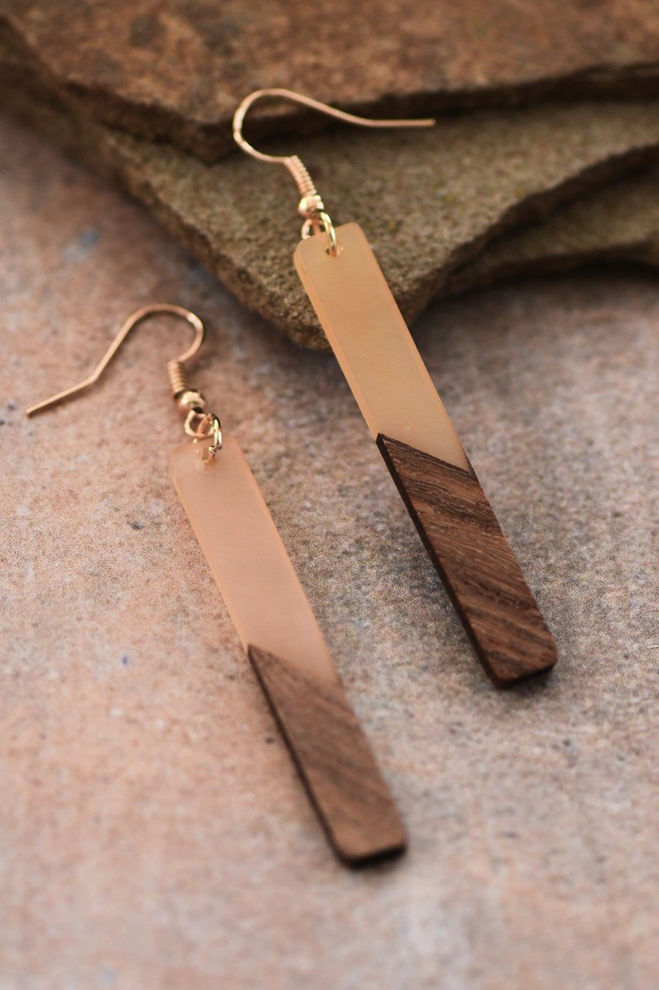 Resin Wooden Bar Drop Earrings