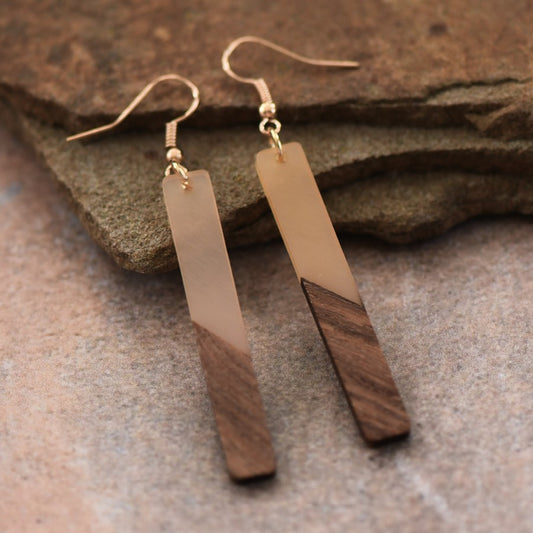 Resin Wooden Bar Drop Earrings