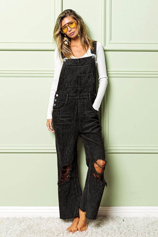 Corduroy Vintage Washed Distressed Overalls