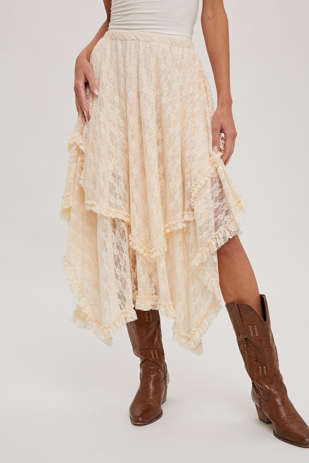 Tiered Lace Midi Skirt