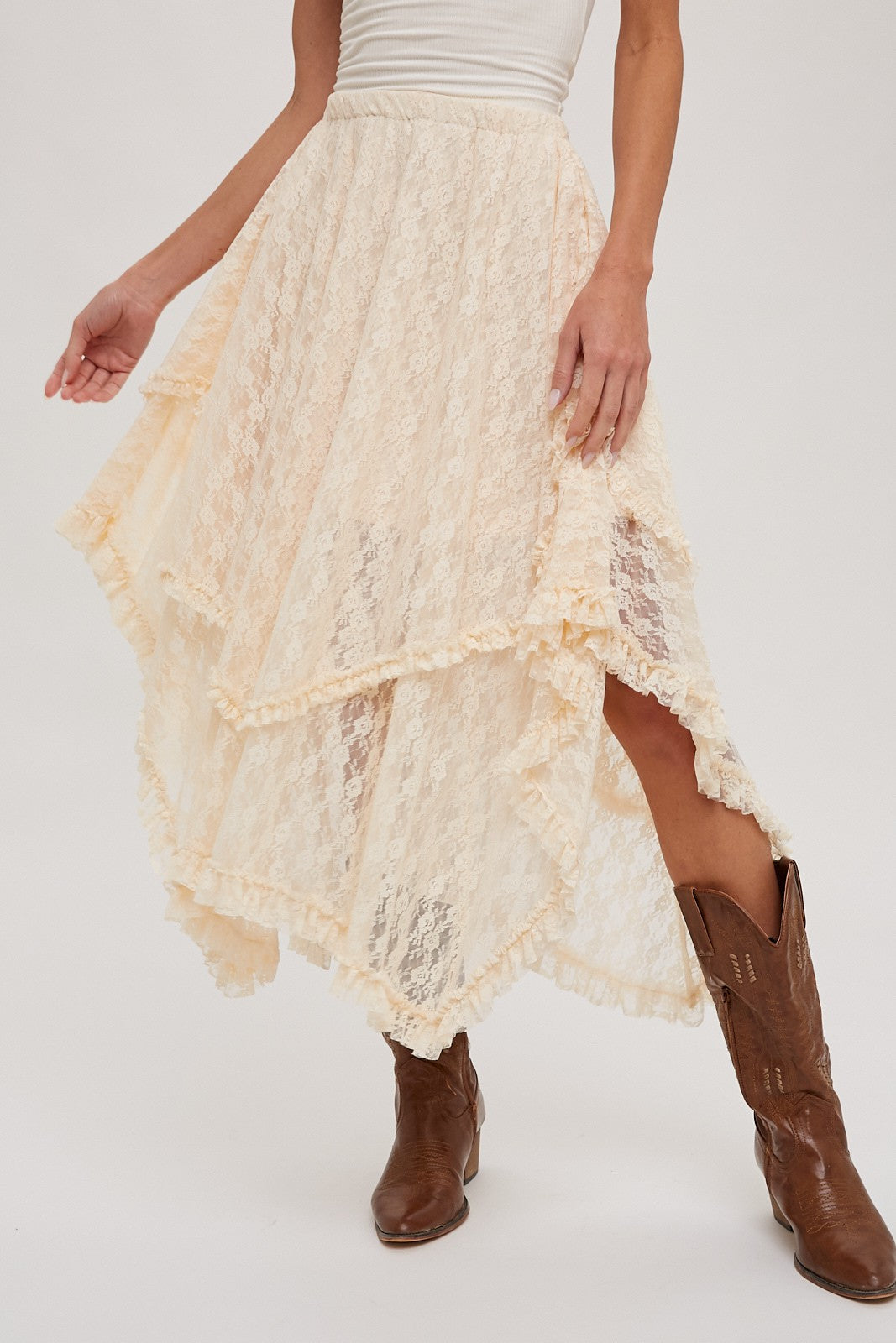 Tiered Lace Midi Skirt