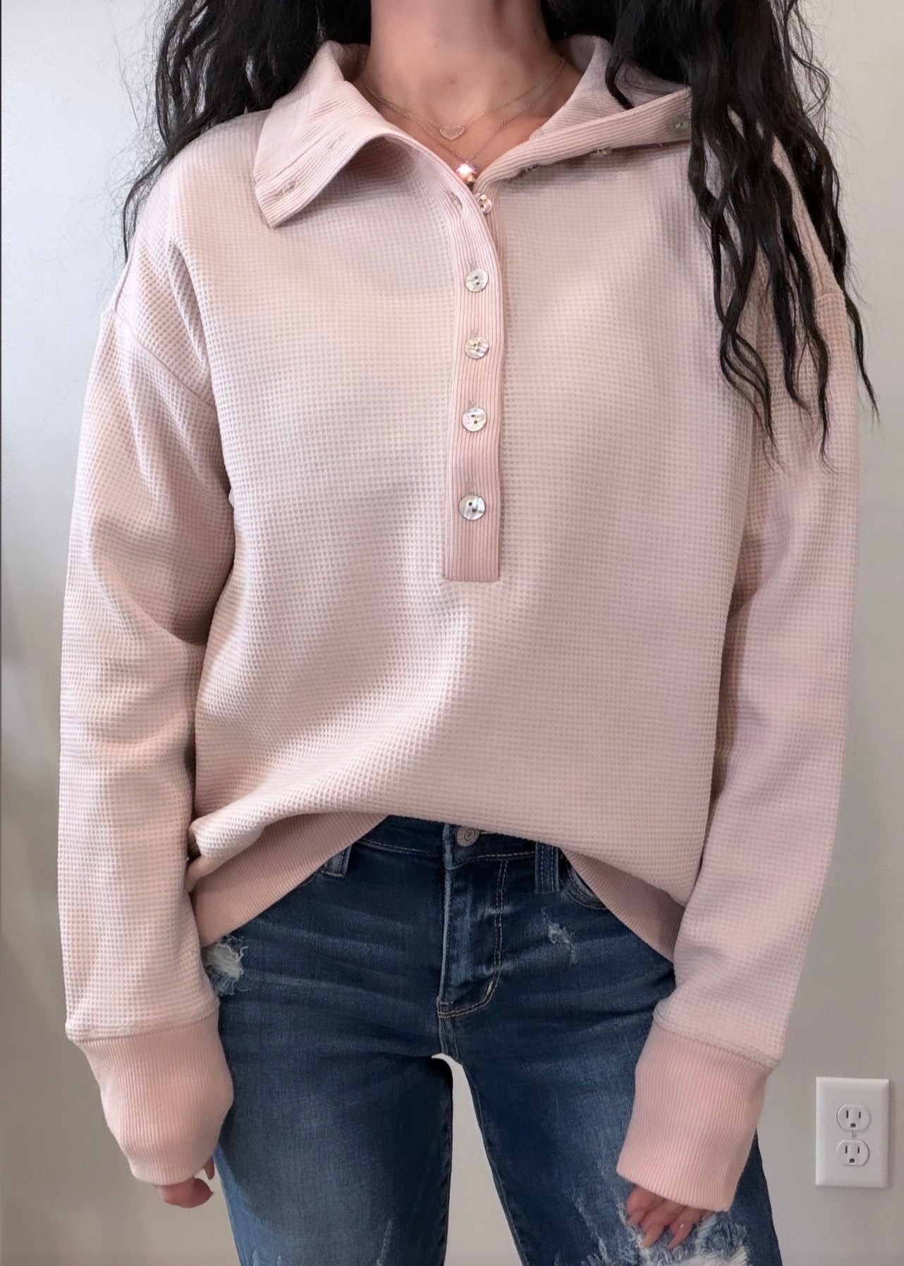 Waffle Knit Half Button Pullover