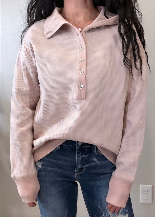 Waffle Knit Half Button Pullover