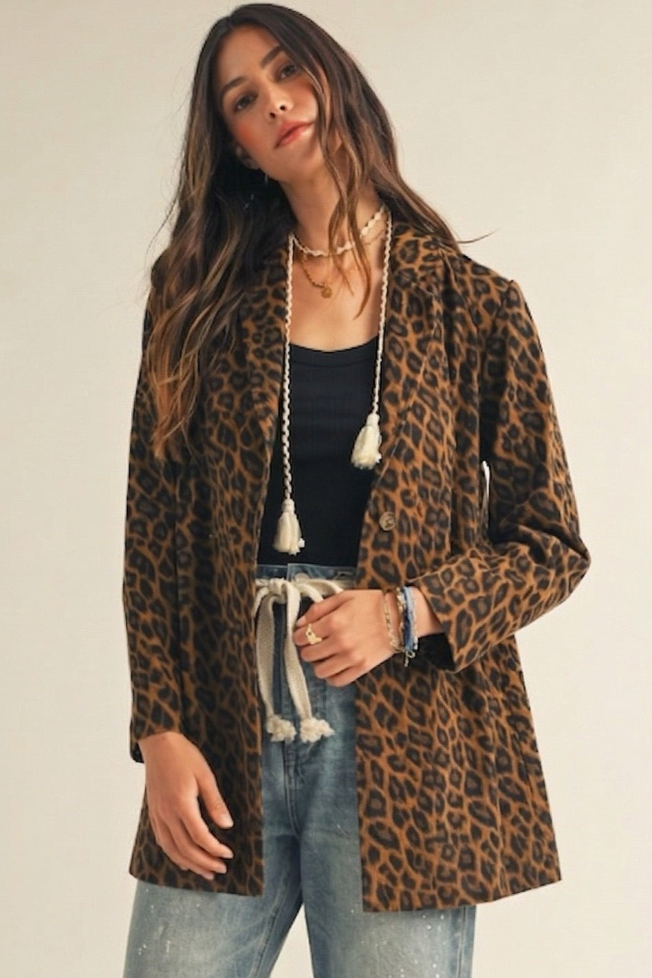 Leopard Button Blazer