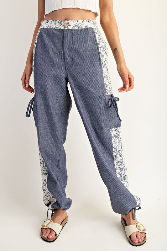 Pinstripe Floral Contrast Pants