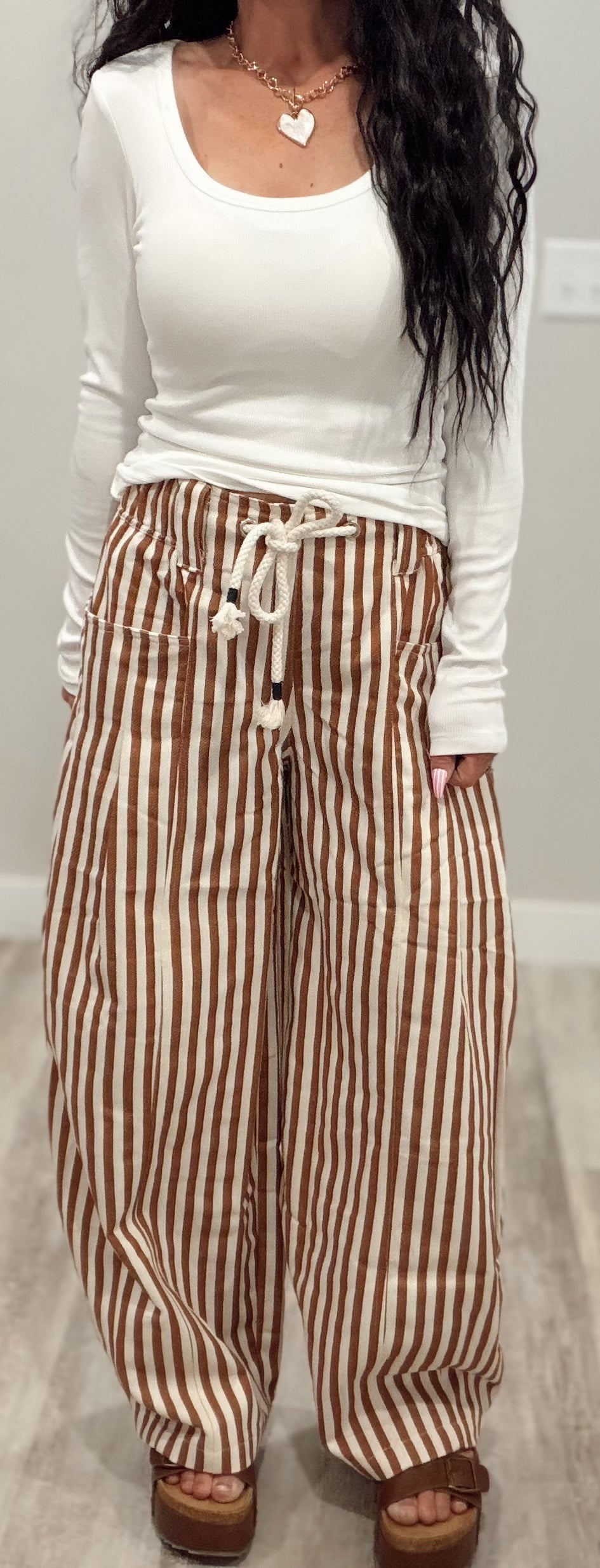 Modern Striped Barrel Leg Pants