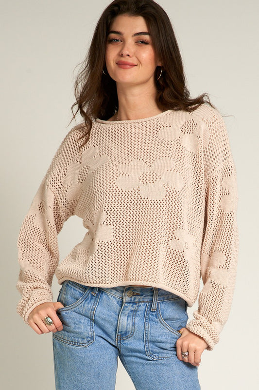 Floral Crochet Pullover Sweater